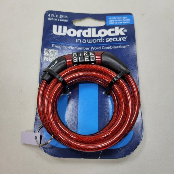 Wordlock Combination Preset Word Combo RED 4' Cable Bike Lock CL-565 - Picture 1 of 4